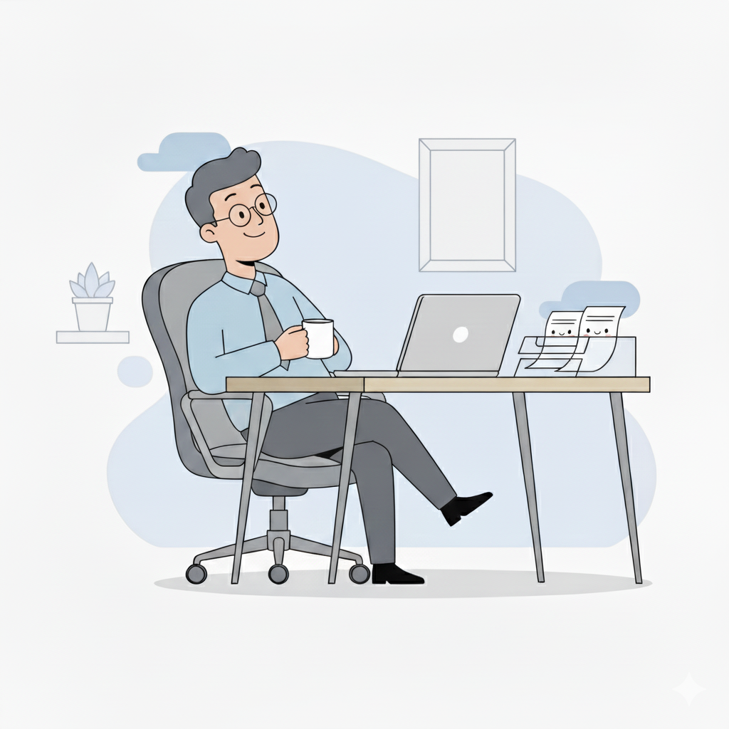 התוצאה — רואה חשבון רגוע עם קפה